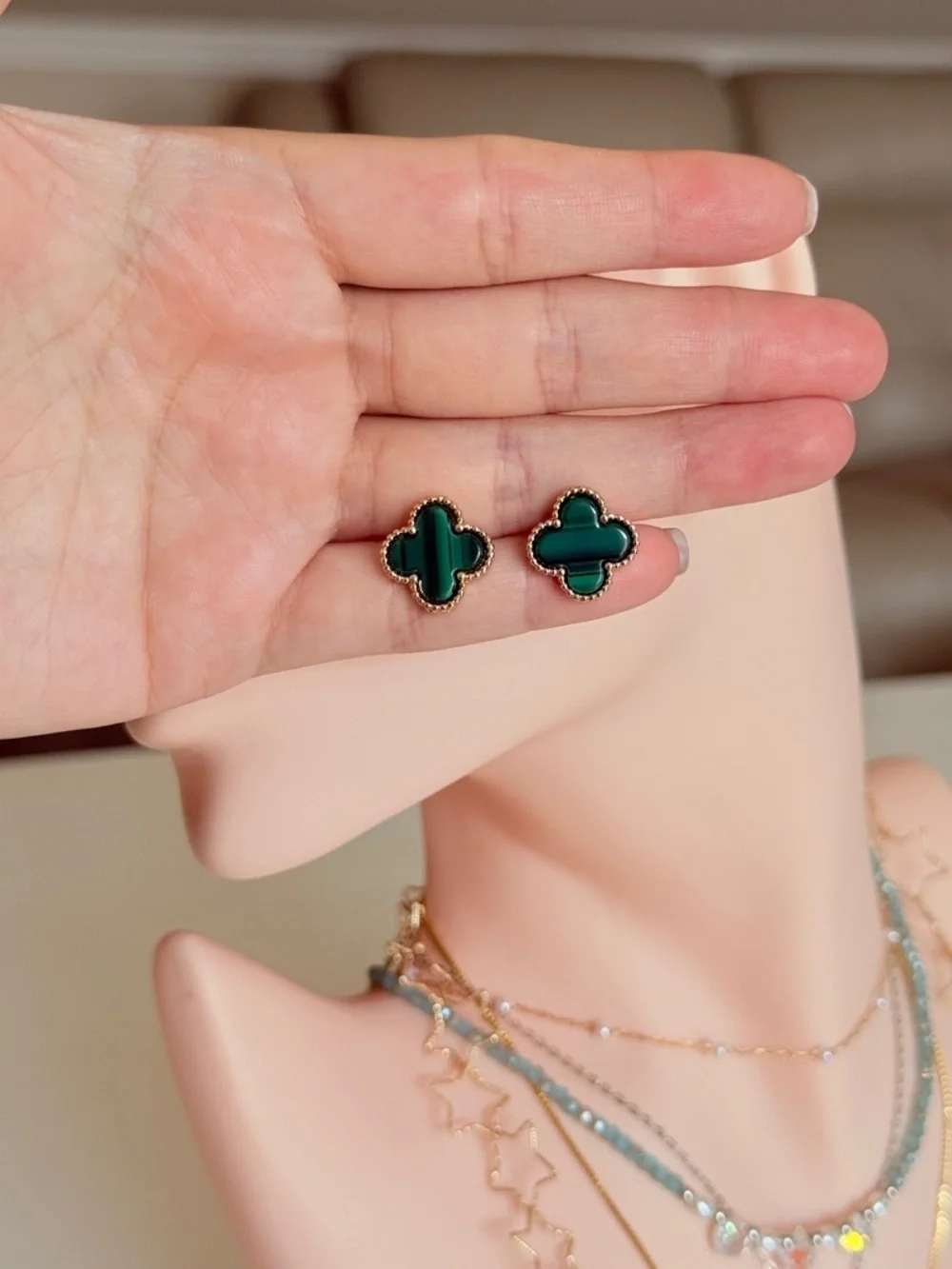 Green Clover Stud Earrings